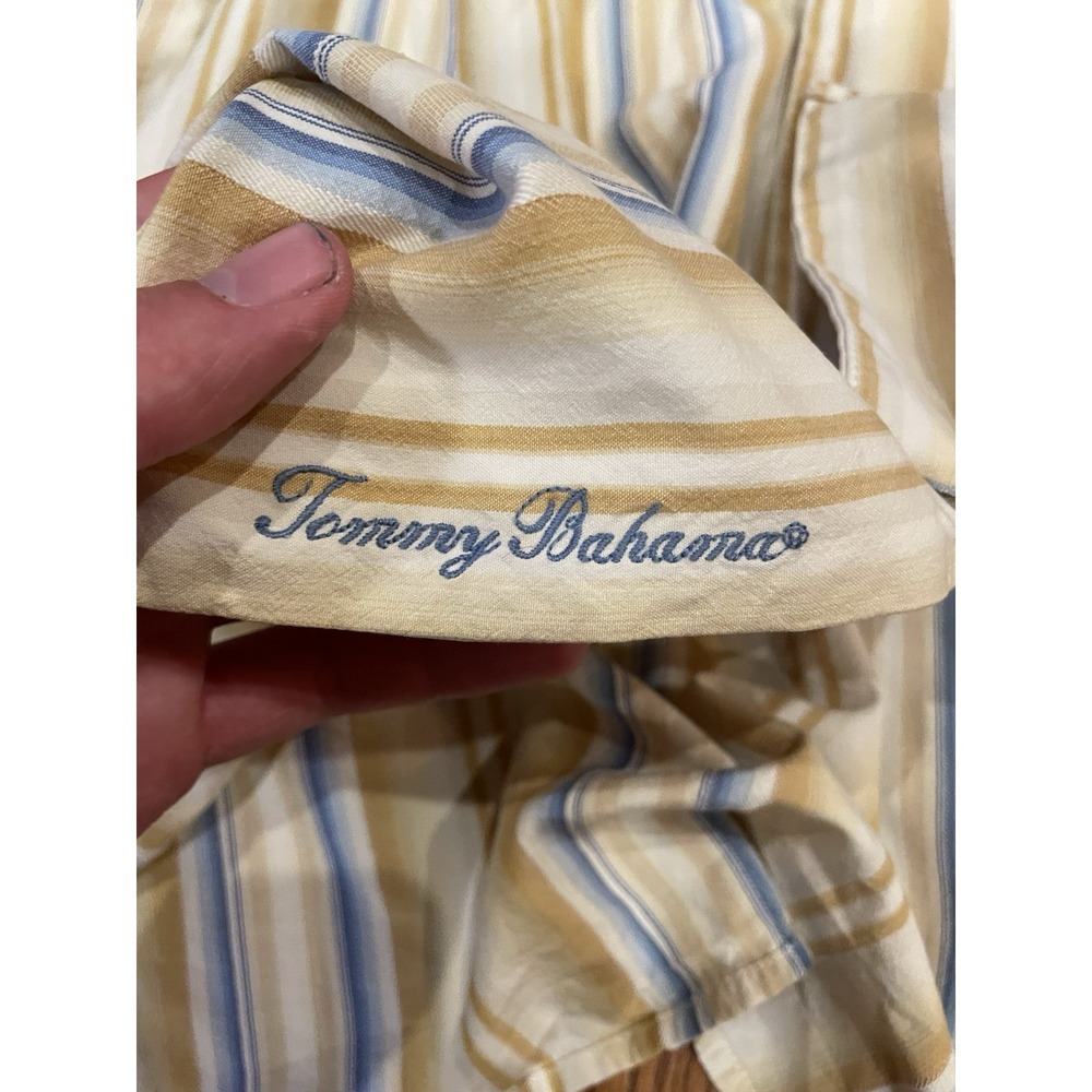 Tommy Bahama Men's 100% Silk Yellow Blue Striped Long Sleeve Shirt Size Medium - Picture 6 of 9